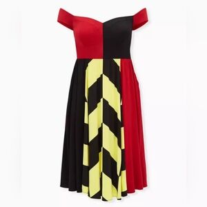 Torrid Disney Alice In Wonderland Queen of Hearts Off Shoulder Midi Dress